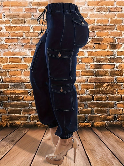 Women's High-Waist Jeans - Dark Blue Pocket Detail – view 8