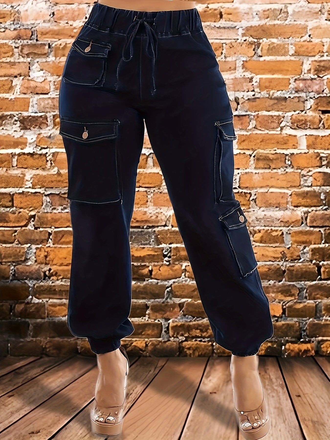 Women's High-Waist Jeans - Dark Blue Pocket Detail – view 9