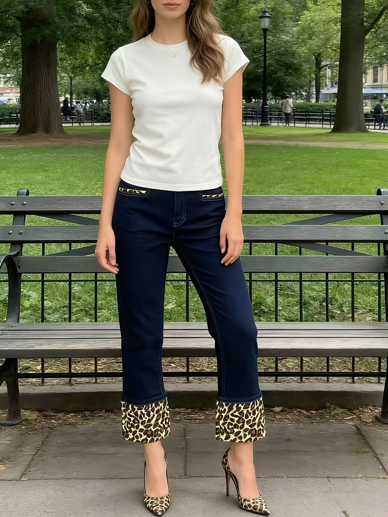 Women's High-Waist Jeans - Deep Blue Dark Wash Stretch detail view