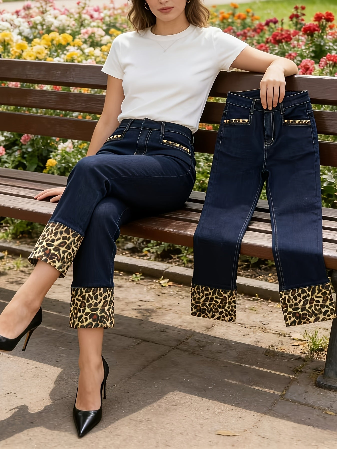 Women's High-Waist Jeans - Deep Blue Dark Wash Stretch detail view