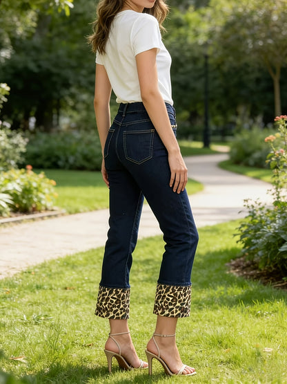 Women's High-Waist Jeans - Deep Blue Dark Wash Stretch detail view