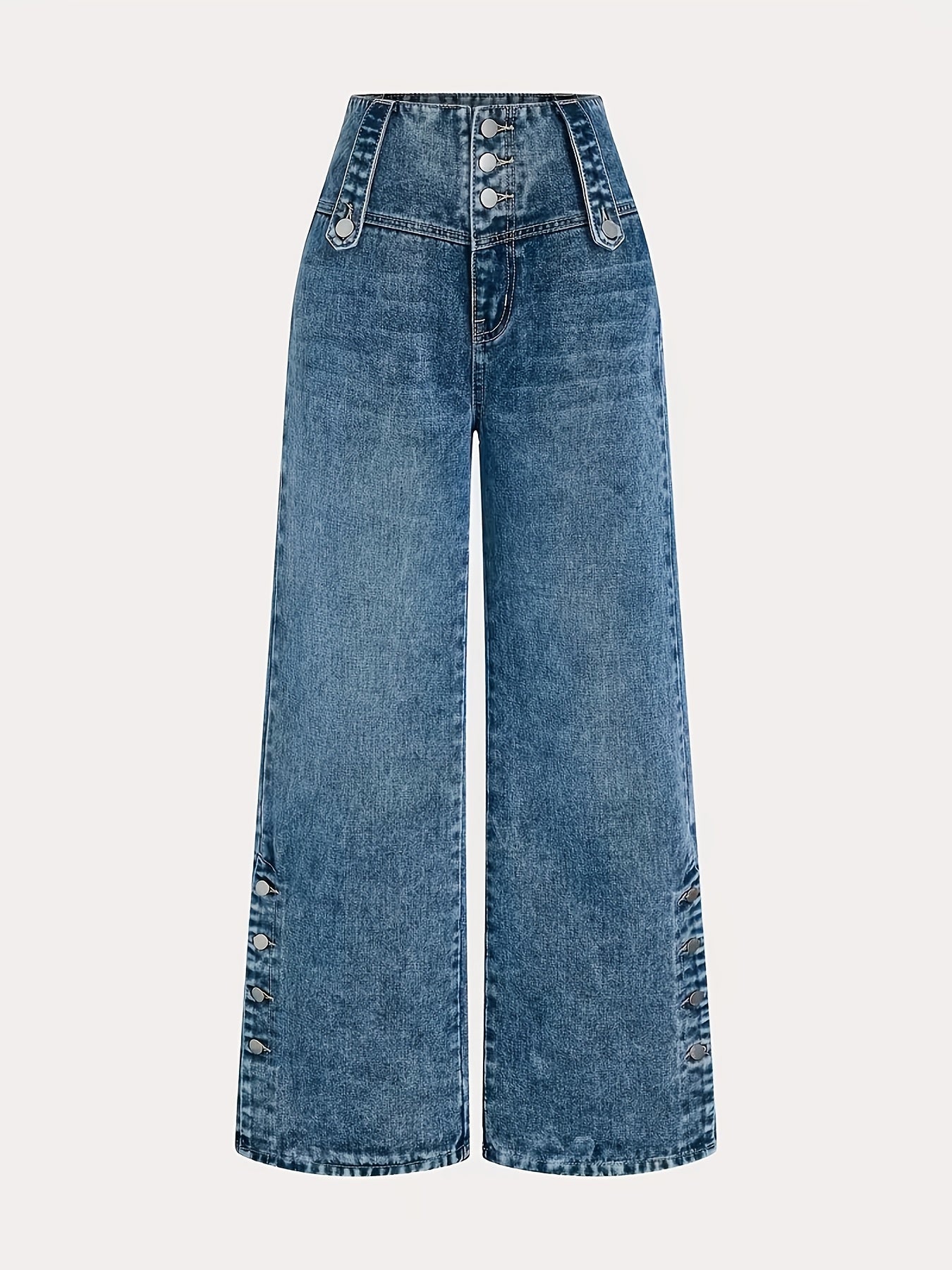 Women's High-Waist Jeans - Light Blue Button Detail detail view