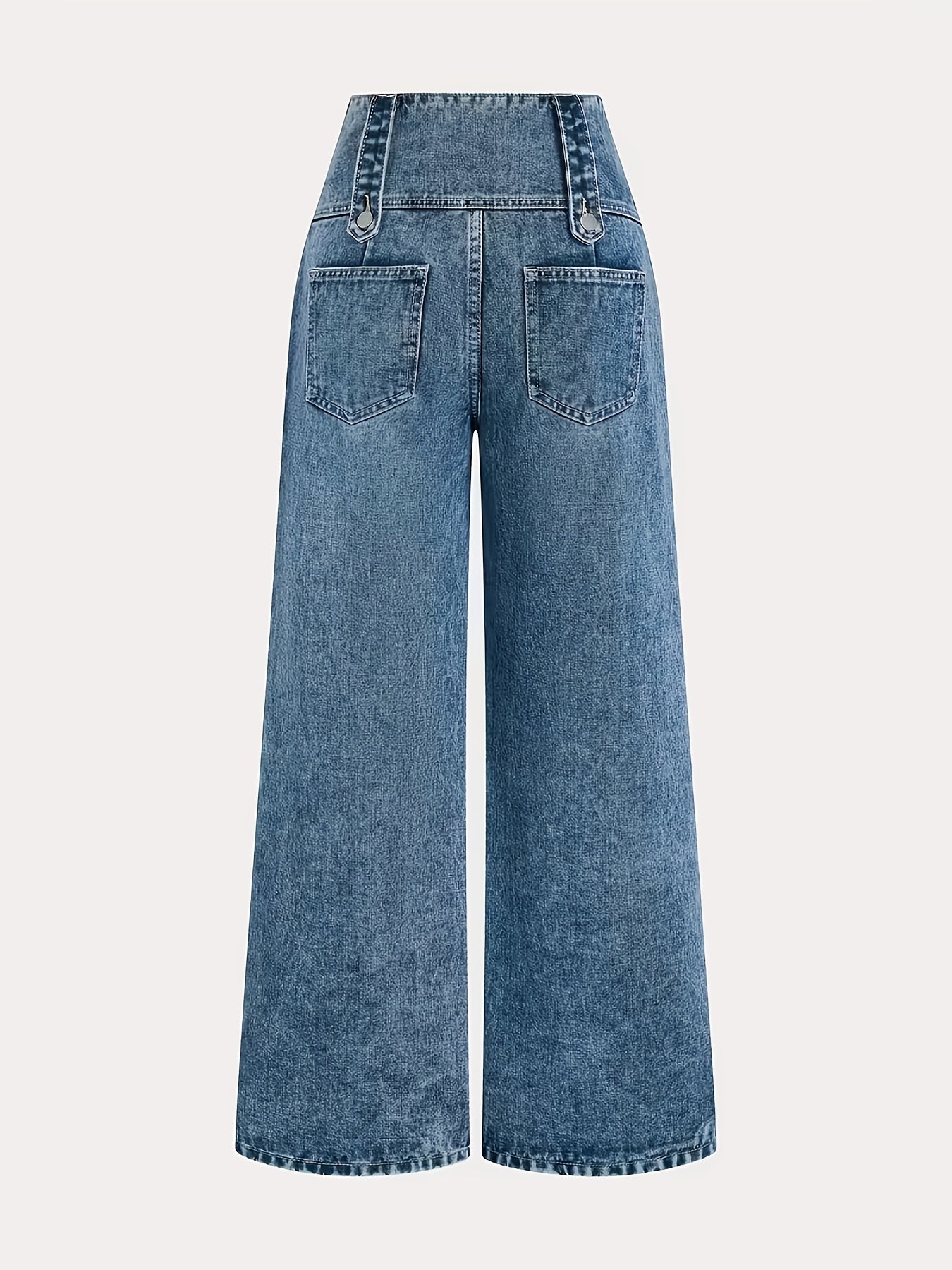 Women's High-Waist Jeans - Light Blue Button Detail detail view