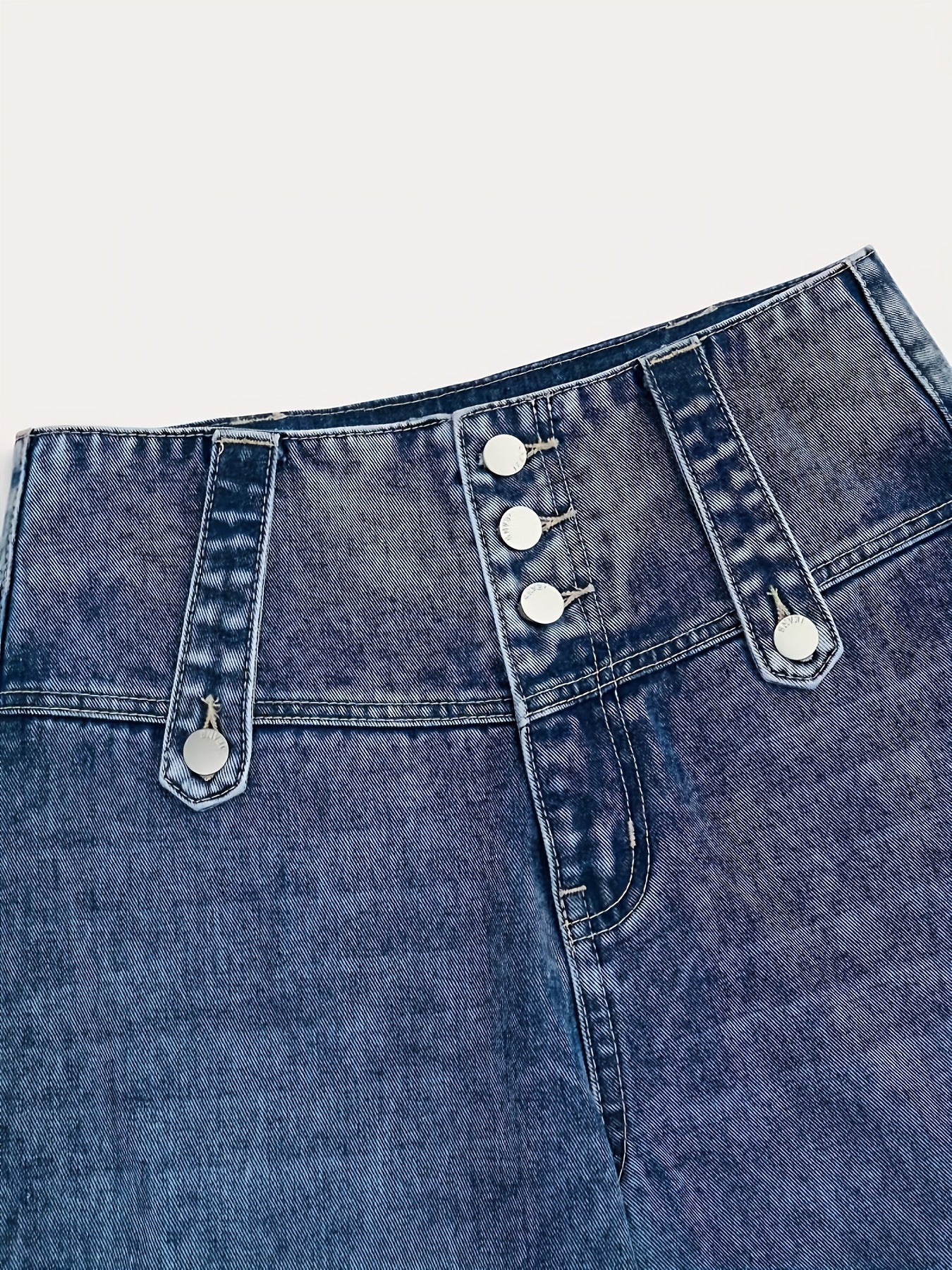 Women's High-Waist Jeans - Light Blue Button Detail detail view