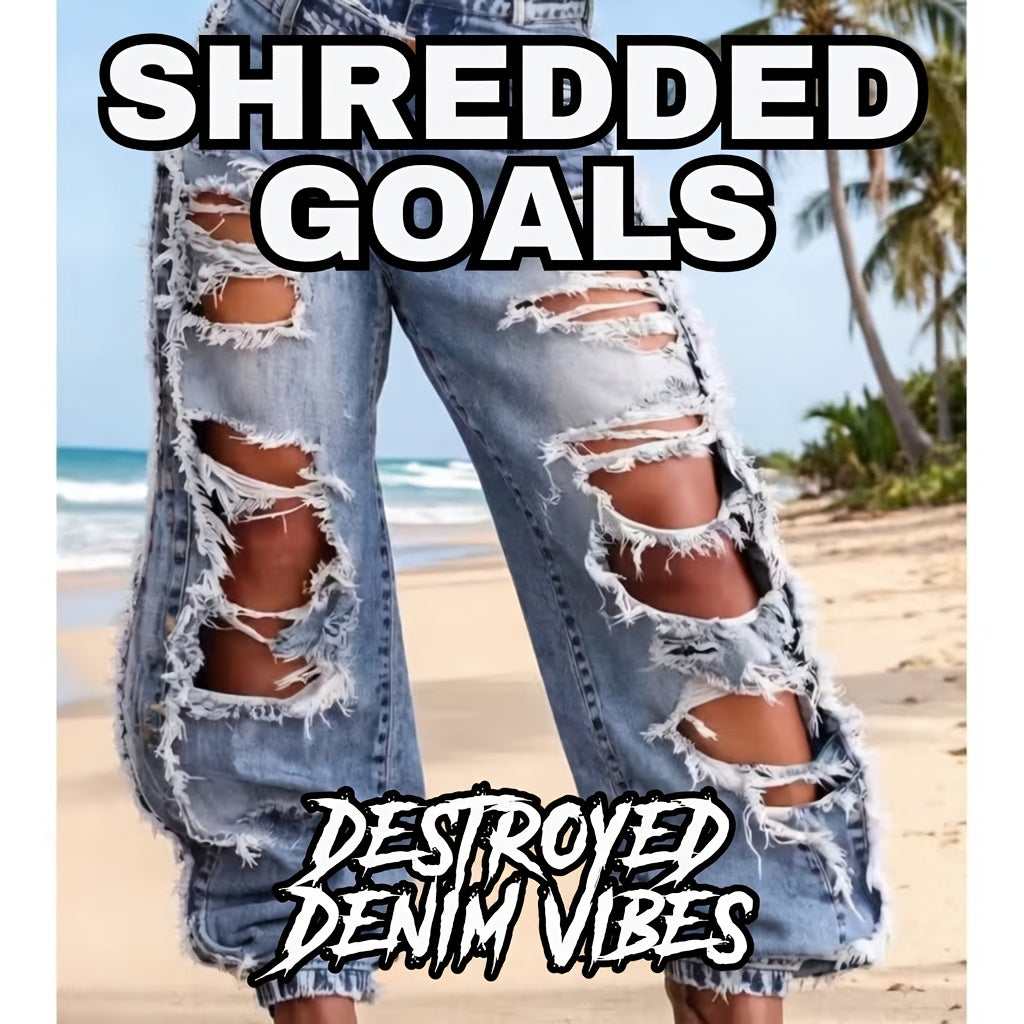 Women's High-Waist Jeans - Light Blue Distressed detail view