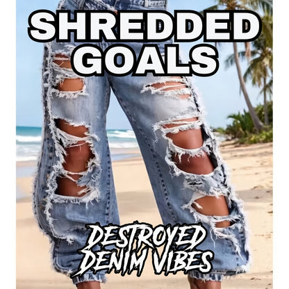Women's High-Waist Jeans - Light Blue Distressed detail view
