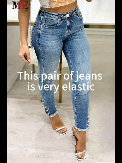 Women's High-Waist Jeans - Medium Blue detail view