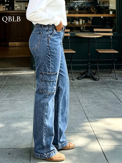 Women's High-Waist Jeans - Medium Blue Pocket Detail Stretch detail view