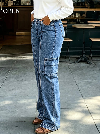 Women's High-Waist Jeans - Medium Blue Pocket Detail Stretch detail view