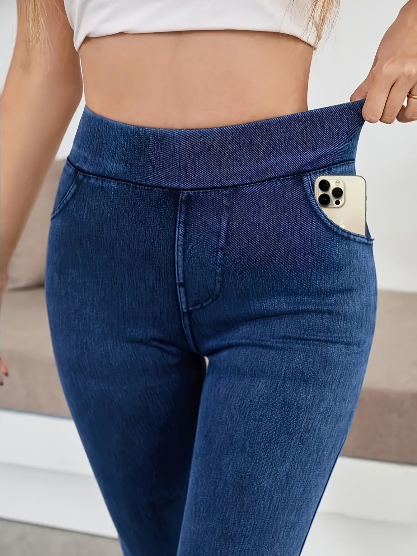 Women's High-Waist Jeans - Navy Color – Navy option – view 2