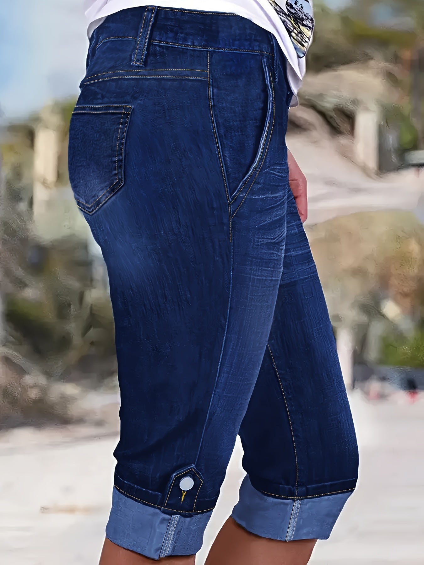 Women's High-Waist Jeans - Navy Color Pocket Detail – view 7