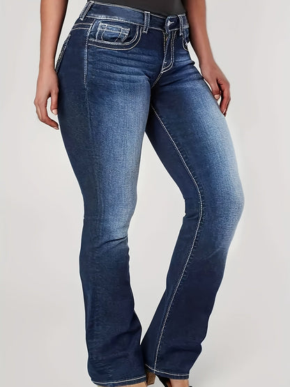 Women's High-Waist Jeans - Sea Blue Embroidered Stretch – view 2
