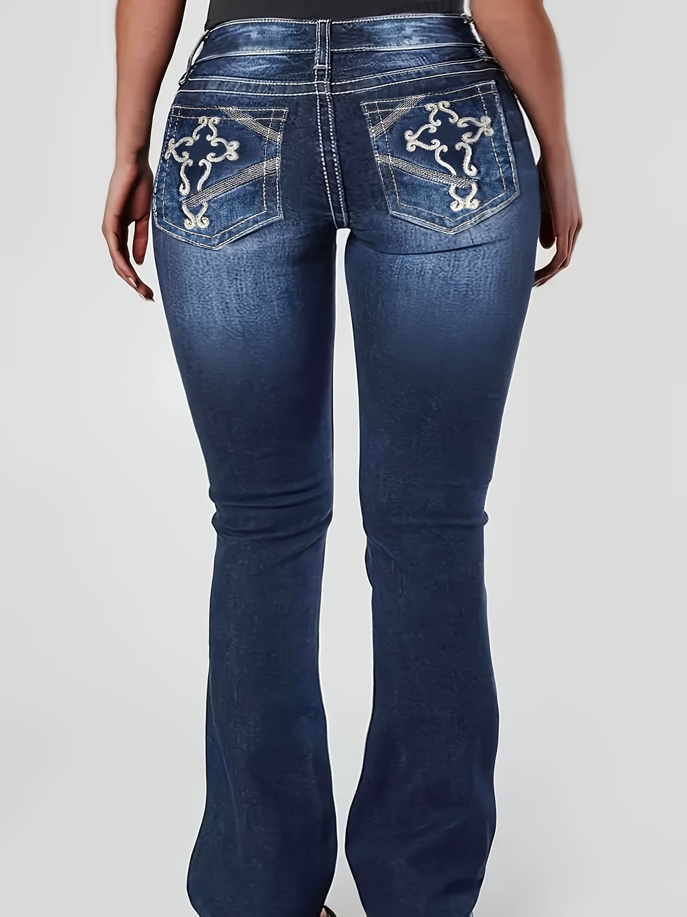 Women's High-Waist Jeans - Sea Blue Embroidered Stretch – view 5