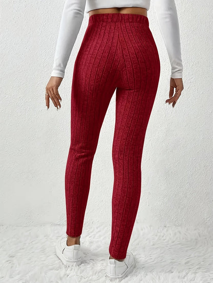Women's High-Waist Ribbed Leggings - Drawstring Detail detail view