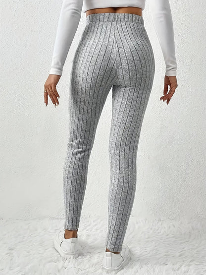 Women's High-Waist Ribbed Leggings - Drawstring Detail detail view