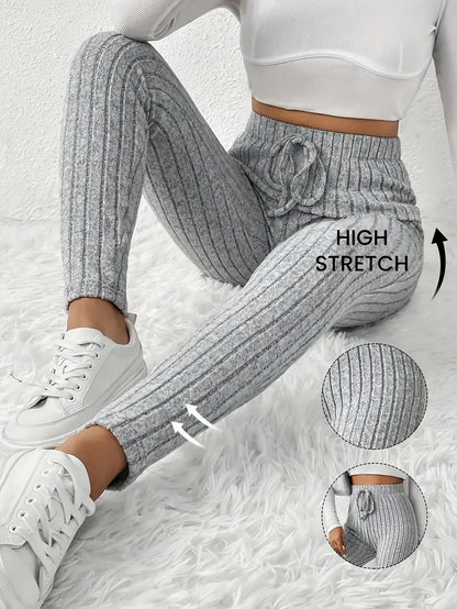 Women's High-Waist Ribbed Leggings - Drawstring Detail – Pink option – view 2