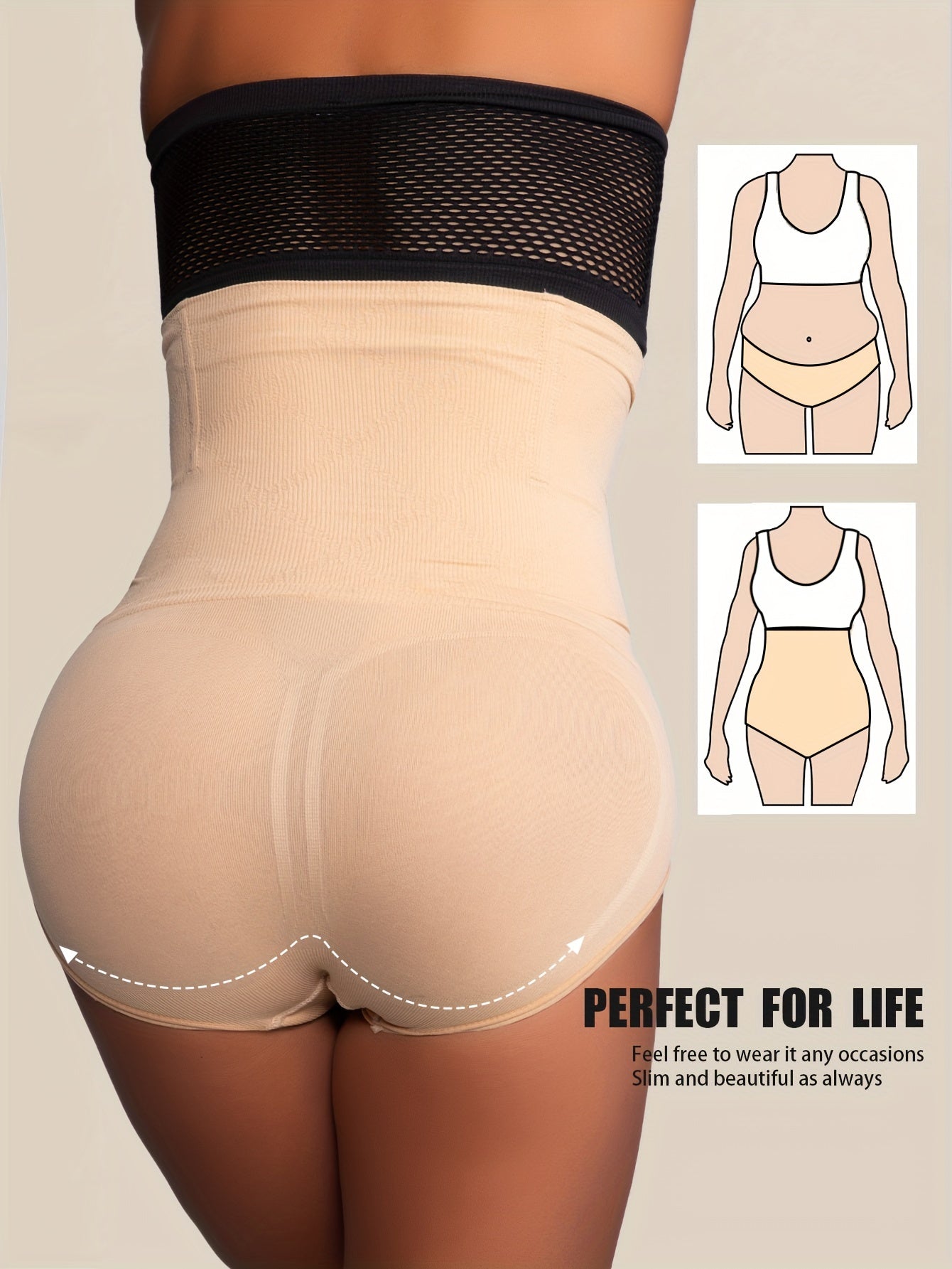 Women's High-Waist Shapewear Briefs - Butt Lift Plus Size Body – Light Beige Colorway 16005 – view 9