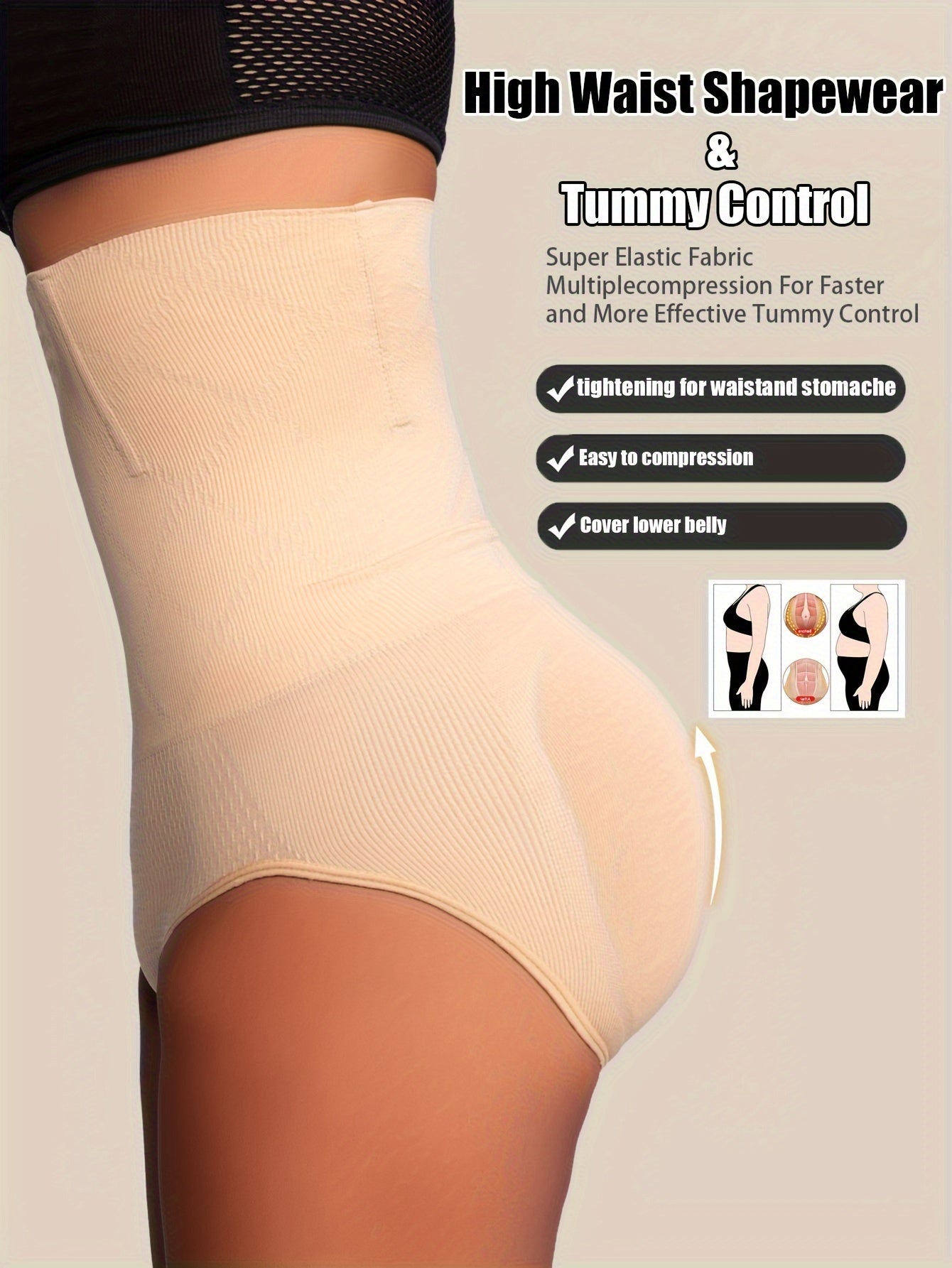 Women's High-Waist Shapewear Briefs - Butt Lift Plus Size Body – Light Beige Colorway 16005 – view 12