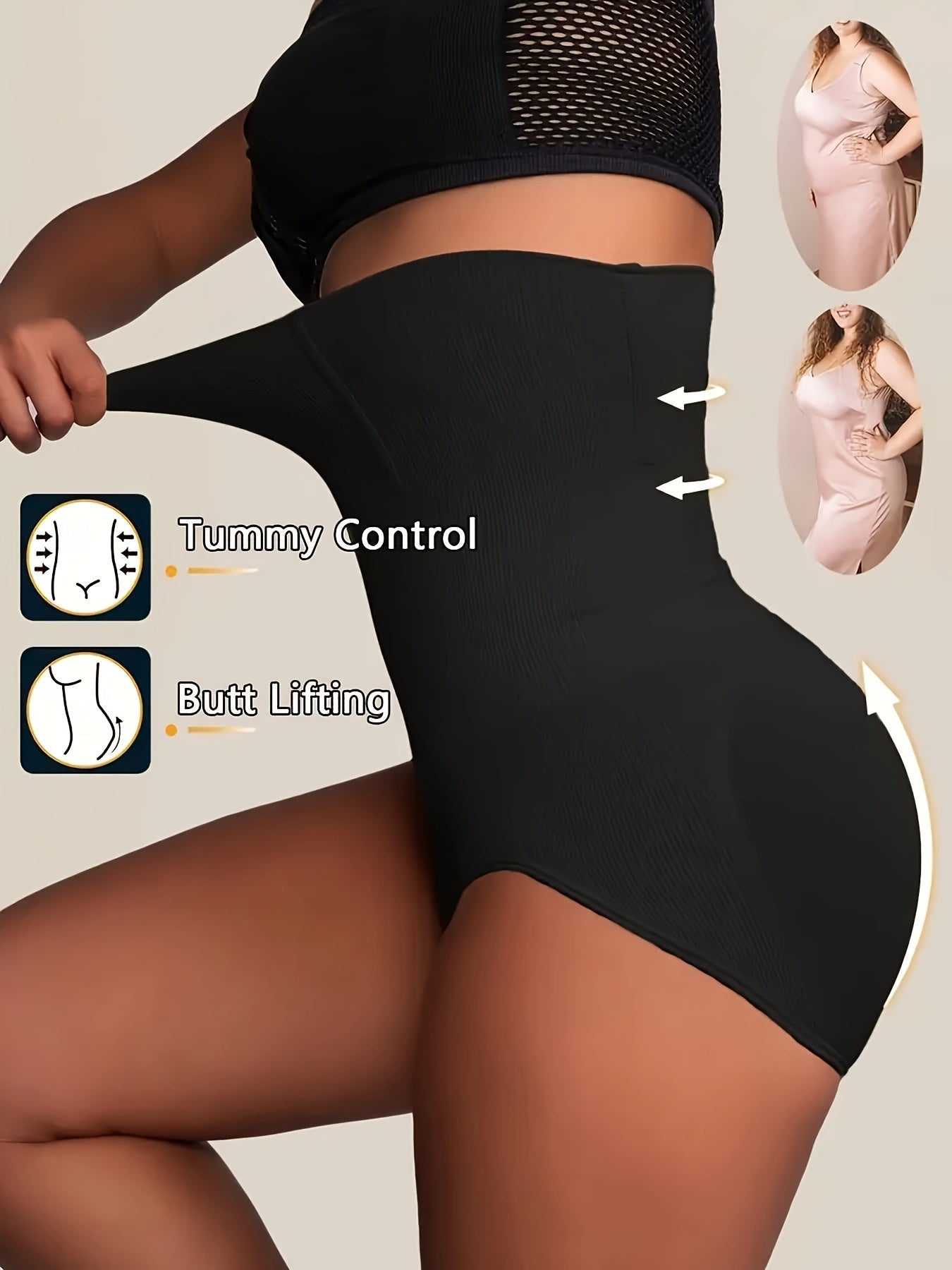 Women's High-Waist Shapewear Briefs - Butt Lift Plus Size Body – Light Beige Colorway 09221 – view 18