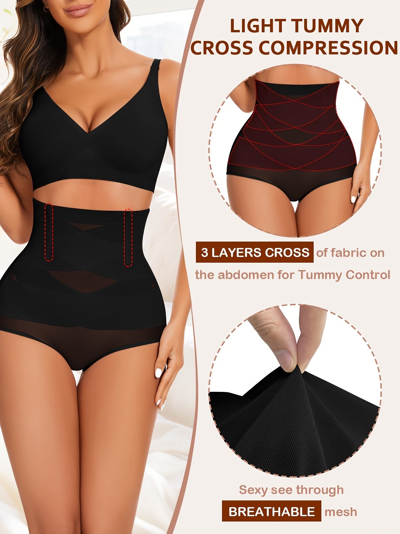 Women's High-Waist Shapewear Briefs - Butt Lift Plus Size Body Smoothing, Apricot – view 7