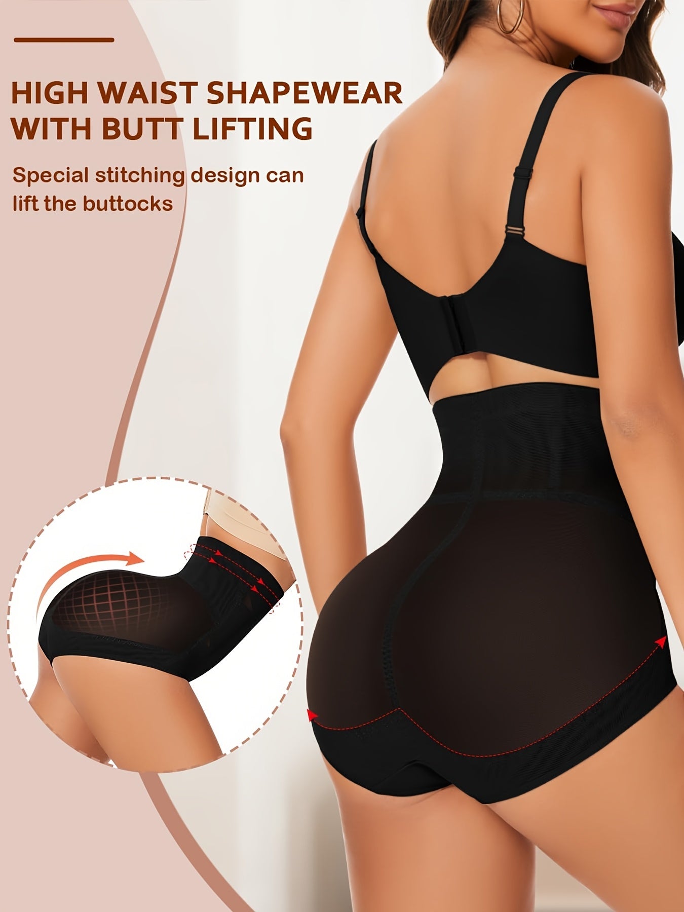 Women's High-Waist Shapewear Briefs - Butt Lift Plus Size Body Smoothing, Apricot – view 13