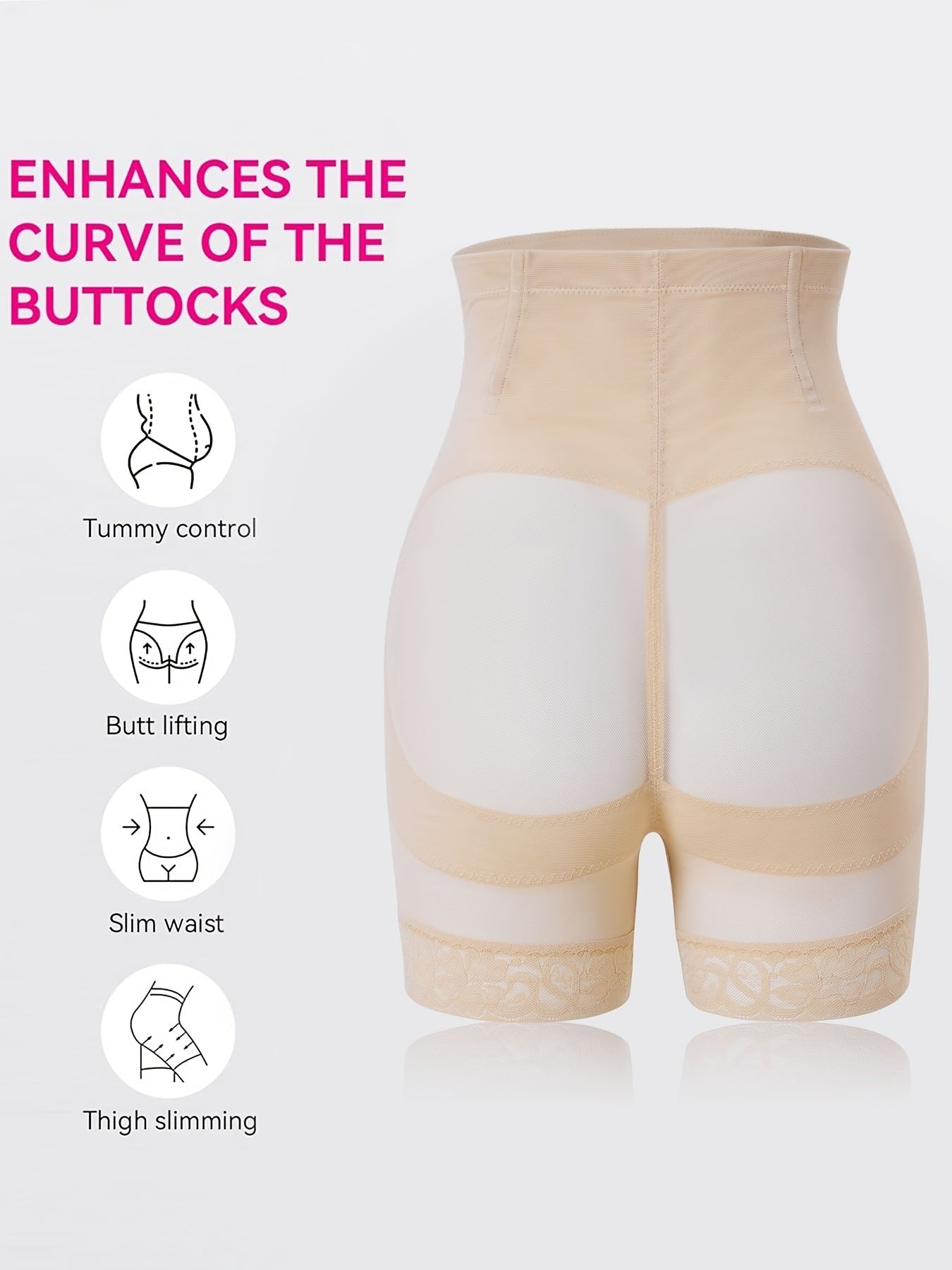 Women’s High-Waist Shapewear Shorts - Tummy Control Support – Apricot / Black detail view