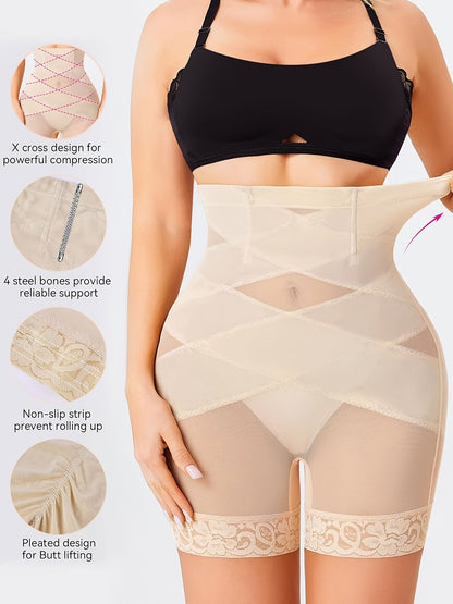Women’s High-Waist Shapewear Shorts - Tummy Control Support – Apricot / Black detail view
