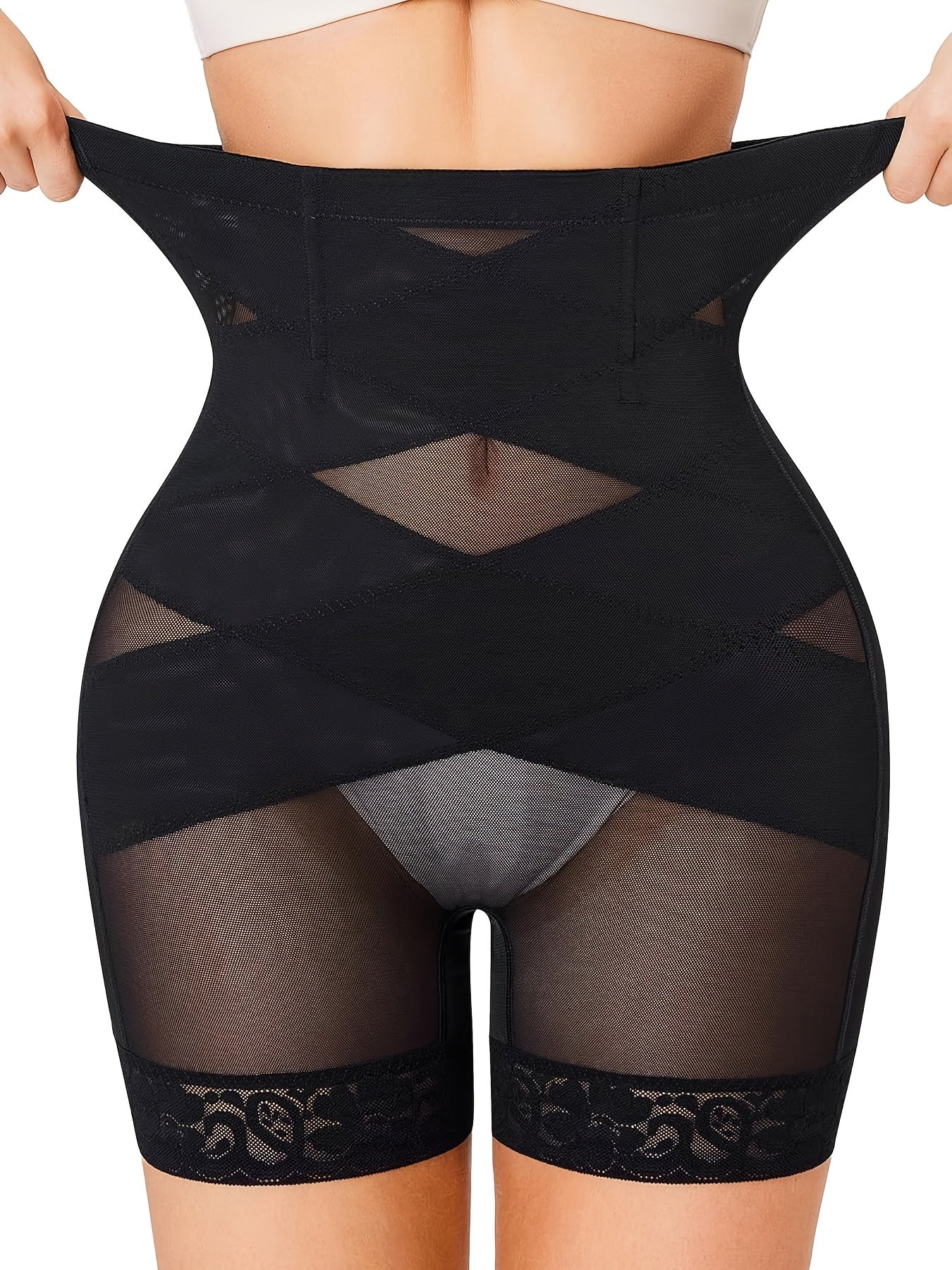 Women’s High-Waist Shapewear Shorts - Tummy Control Support – Apricot / Black detail view