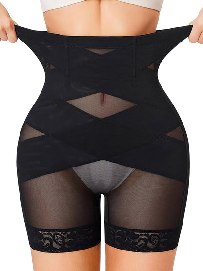Women’s High-Waist Shapewear Shorts - Tummy Control Support – Apricot / Black detail view