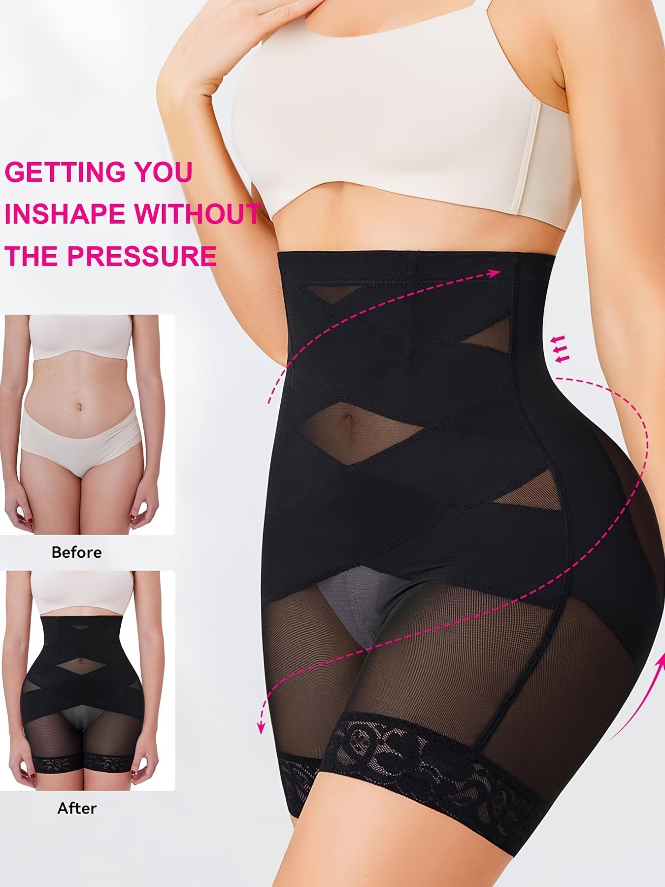 Women’s High-Waist Shapewear Shorts - Tummy Control Support – Apricot / Black detail view