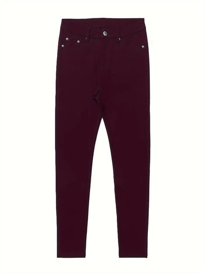 Women's High-Waist Skinny Jeans - Black Button Detail Stretch detail view
