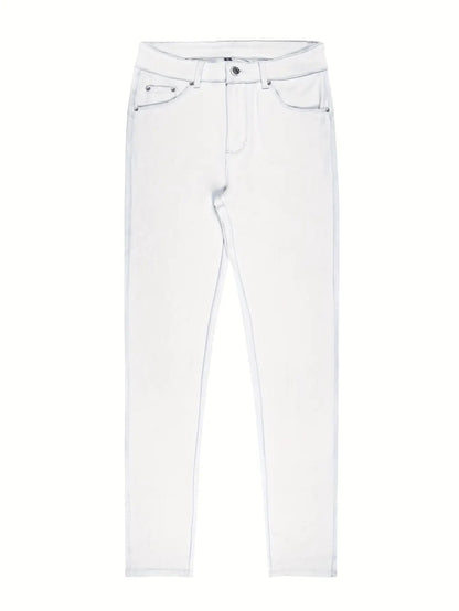 Women's High-Waist Skinny Jeans - Black Button Detail Stretch detail view