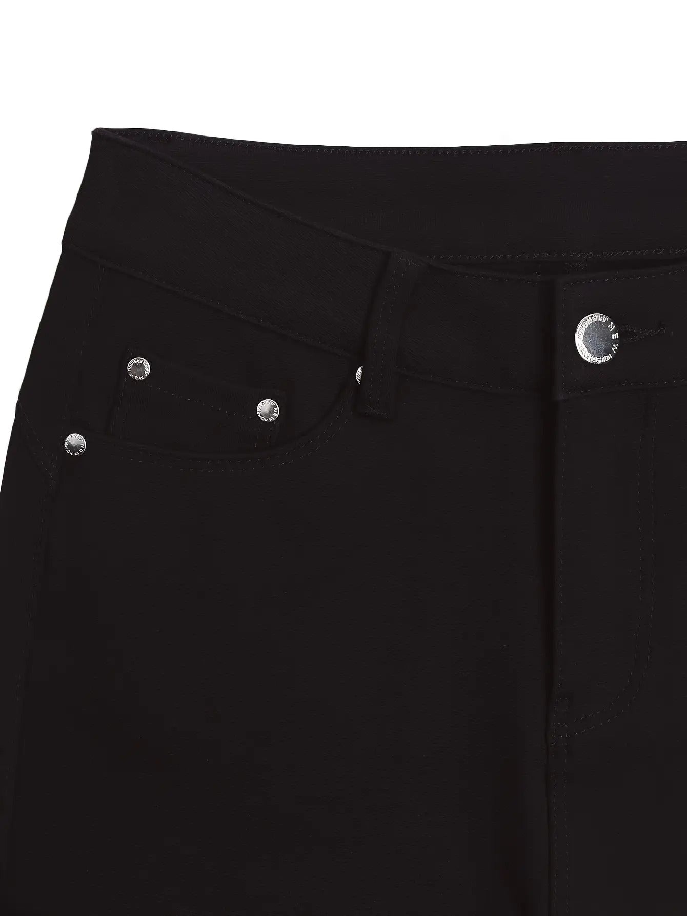 Women's High-Waist Skinny Jeans - Black Button Detail Stretch detail view