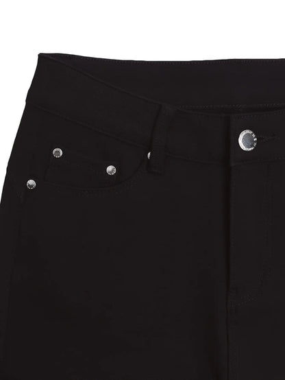 Women's High-Waist Skinny Jeans - Black Button Detail Stretch detail view