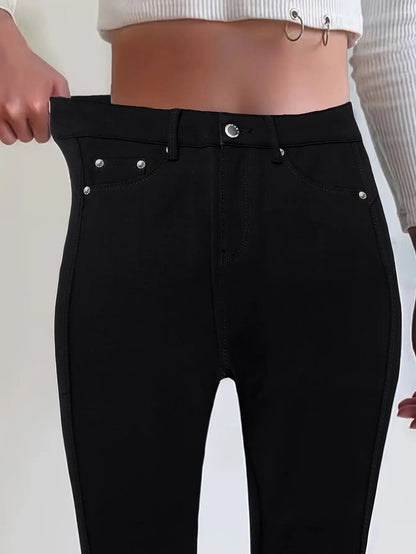 Women's High-Waist Skinny Jeans - Black Button Detail Stretch – Black option – view 8