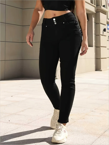 Women's High-Waist Skinny Jeans - Black Pocket Detail detail view