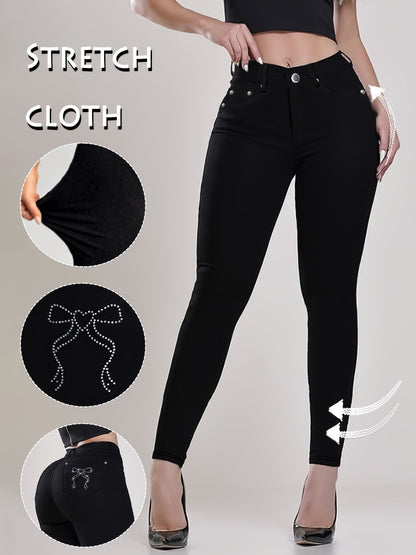 Women's High-Waist Skinny Jeans - Black Pocket Detail Stretch detail view