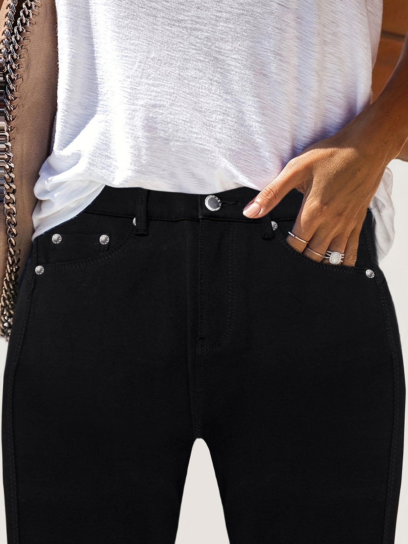 Women's High-Waist Skinny Jeans - Black Pocket Detail Stretch – Black option – view 6