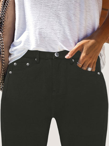 Women's High-Waist Skinny Jeans - Black Pocket Detail Stretch detail view