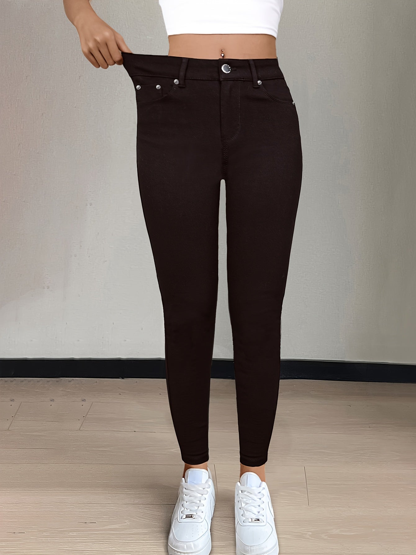 Women's High-Waist Skinny Jeans - Black Pocket Detail Stretch Casual – Black option – view 2