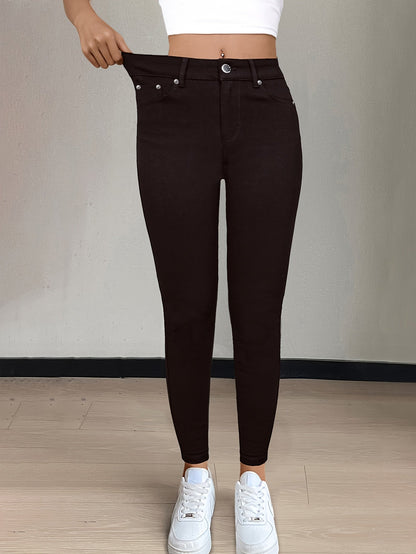 Women's High-Waist Skinny Jeans - Black Pocket Detail Stretch Casual – Black option – view 2