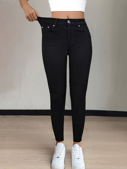 Women's High-Waist Skinny Jeans - Black Pocket Detail Stretch Casual – Black option – view 4
