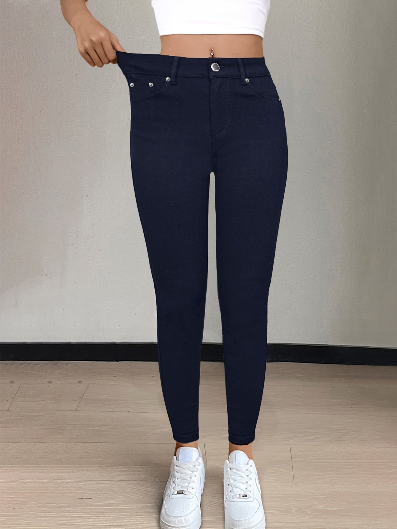 Women's High-Waist Skinny Jeans - Black Pocket Detail Stretch Casual – Black option – view 5