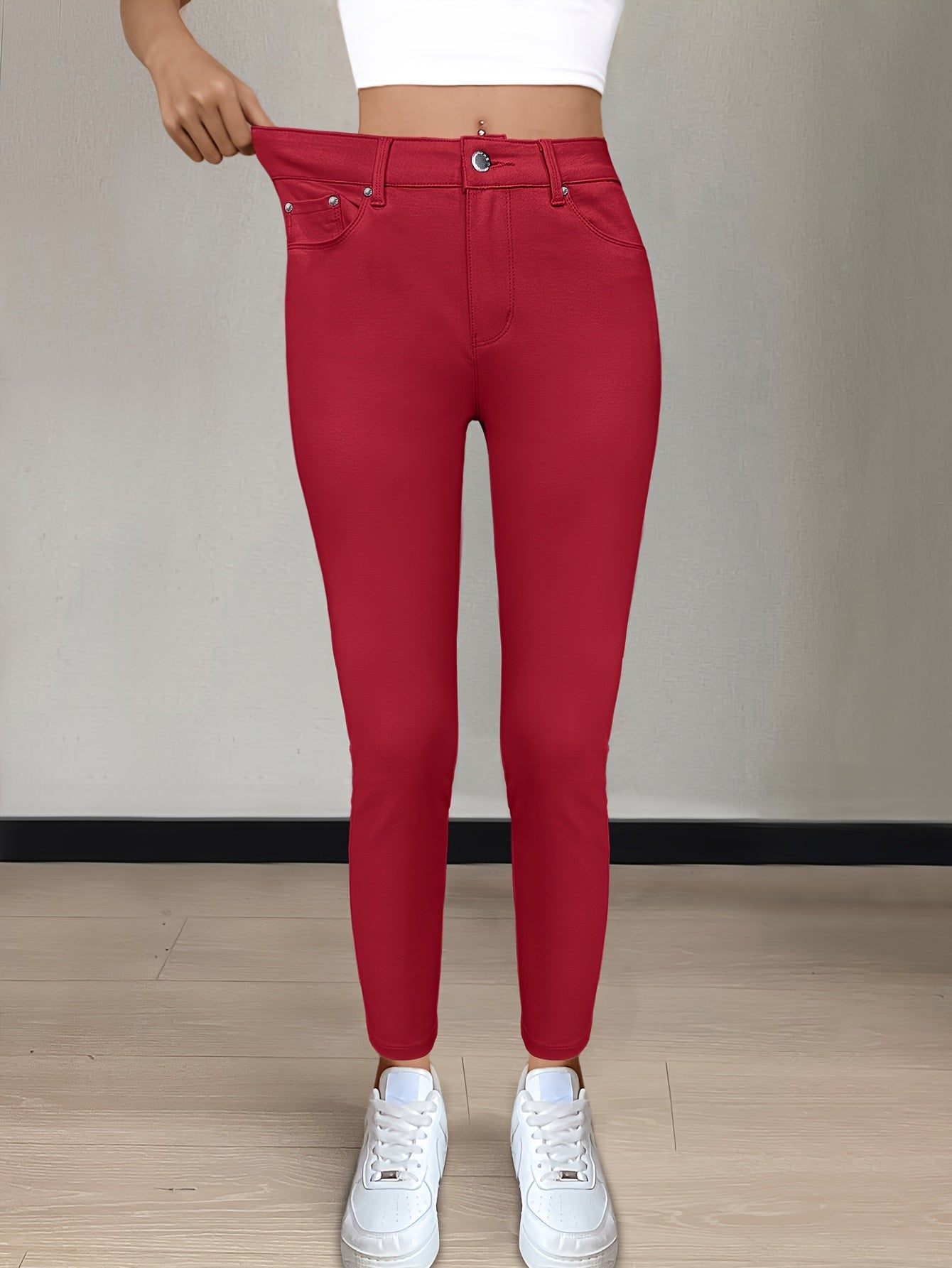 Women's High-Waist Skinny Jeans - Black Pocket Detail Stretch Casual detail view