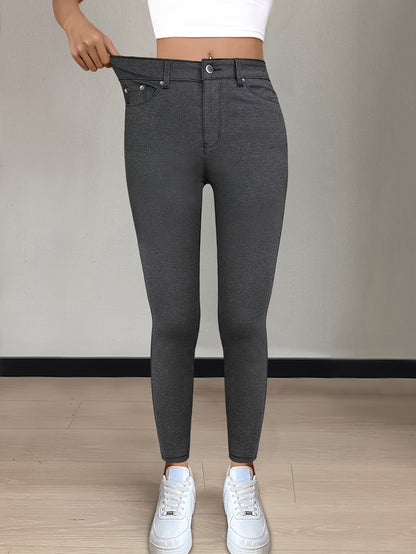 Women's High-Waist Skinny Jeans - Black Pocket Detail Stretch Casual detail view