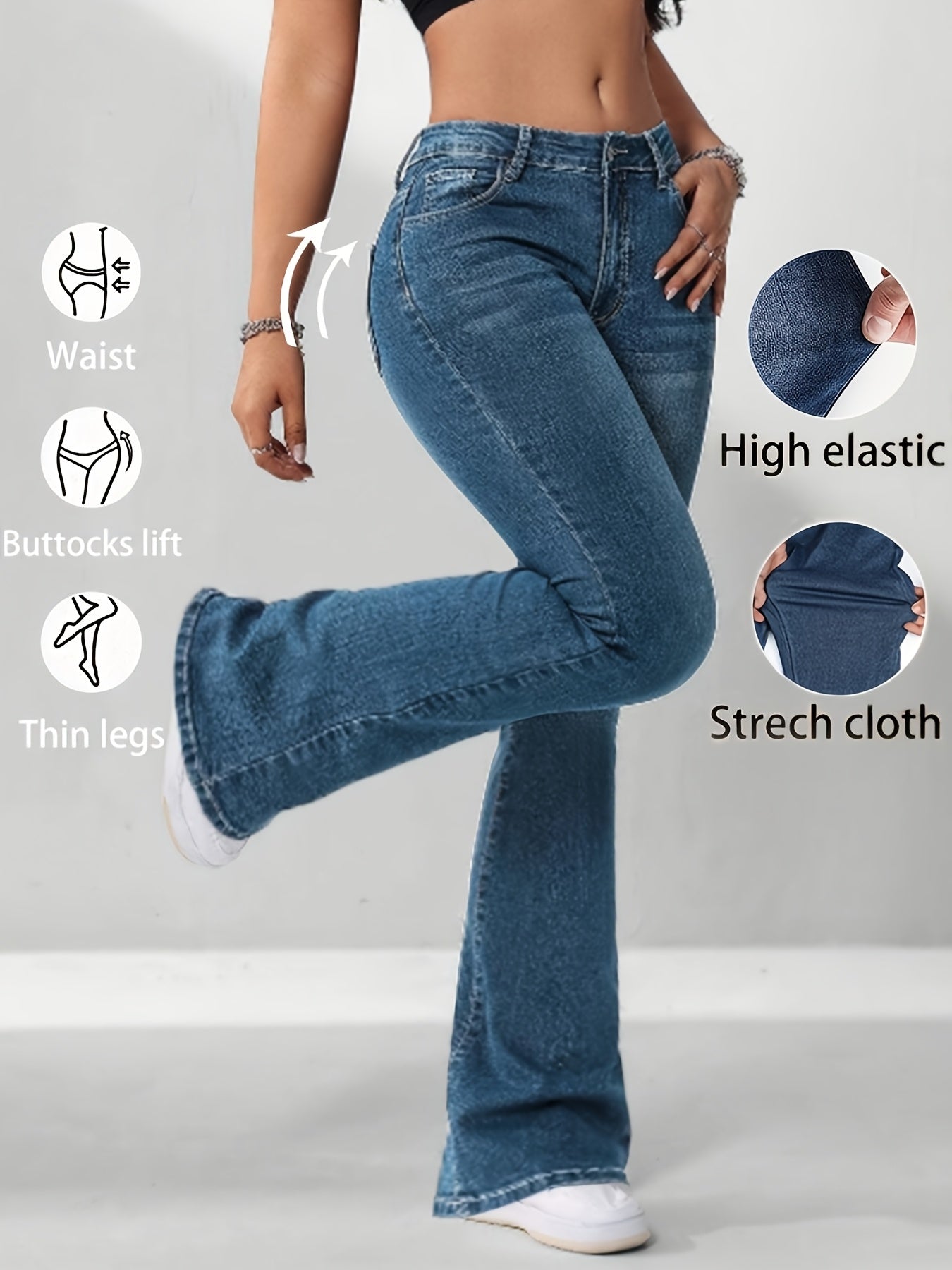 Women's High-Waist Skinny Jeans - Blue detail view