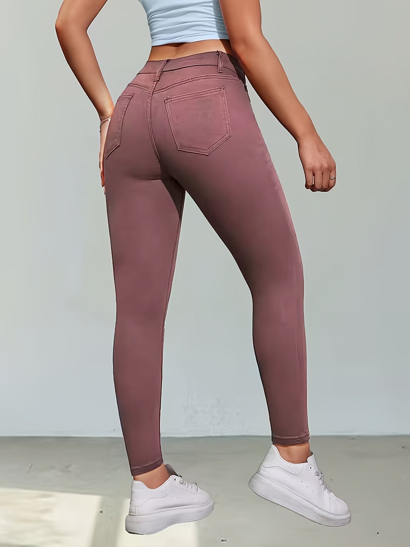Women's High-Waist Skinny Jeans - Blue Distressed Stretch detail view