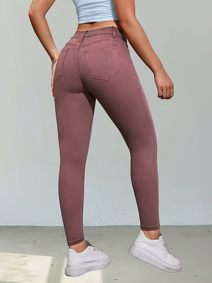 Women's High-Waist Skinny Jeans - Blue Distressed Stretch detail view