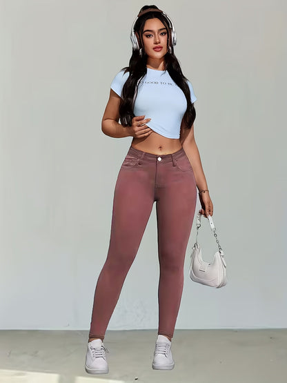 Women's High-Waist Skinny Jeans - Blue Distressed Stretch detail view
