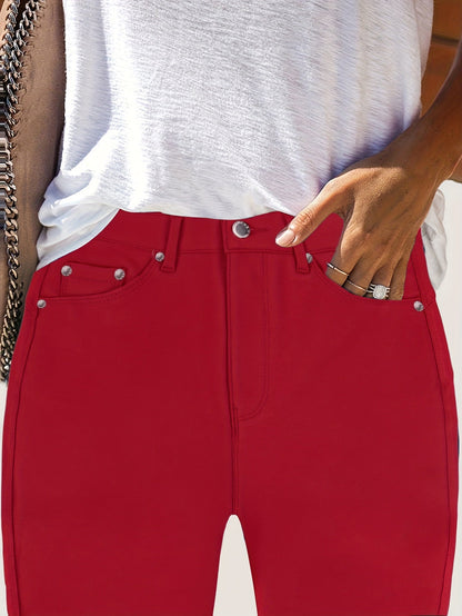 Women's High-Waist Skinny Jeans - Burgundy Pocket Detail – view 5